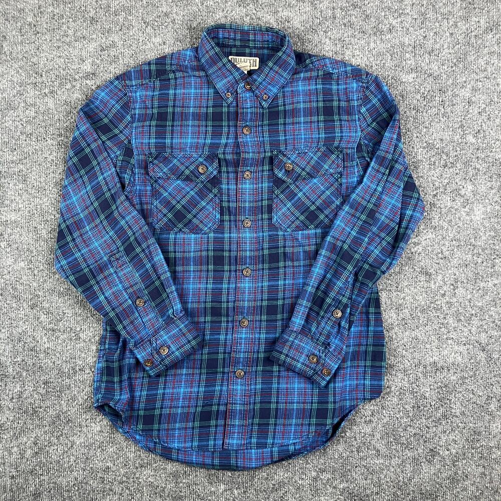 Duluth Trading Co Flannel Mens Size M Blue Plaid Button‎ Down Casual Long Sleeve